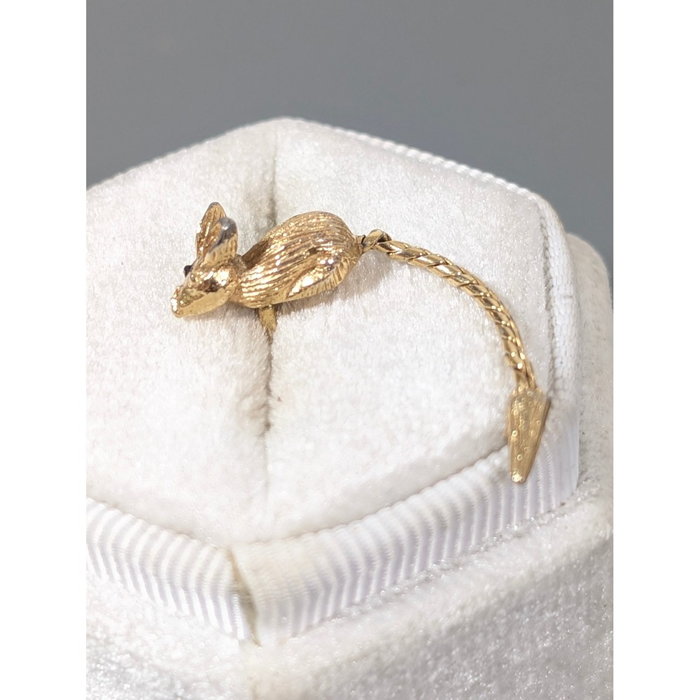 Vintage Gold Tone Mouse Tie Tack Pin Articulated Tail Figural Novelty
